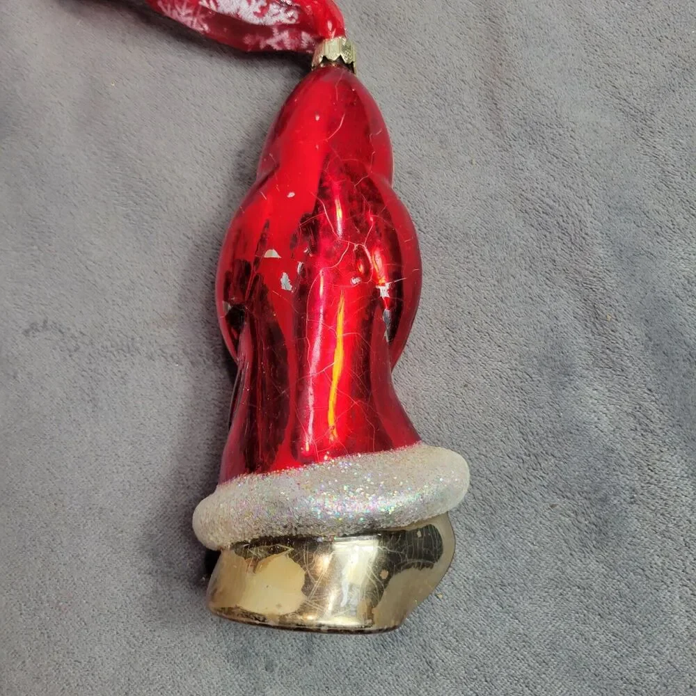 Vintage Glitter Santa Claus Glass Christmas Ornament 7